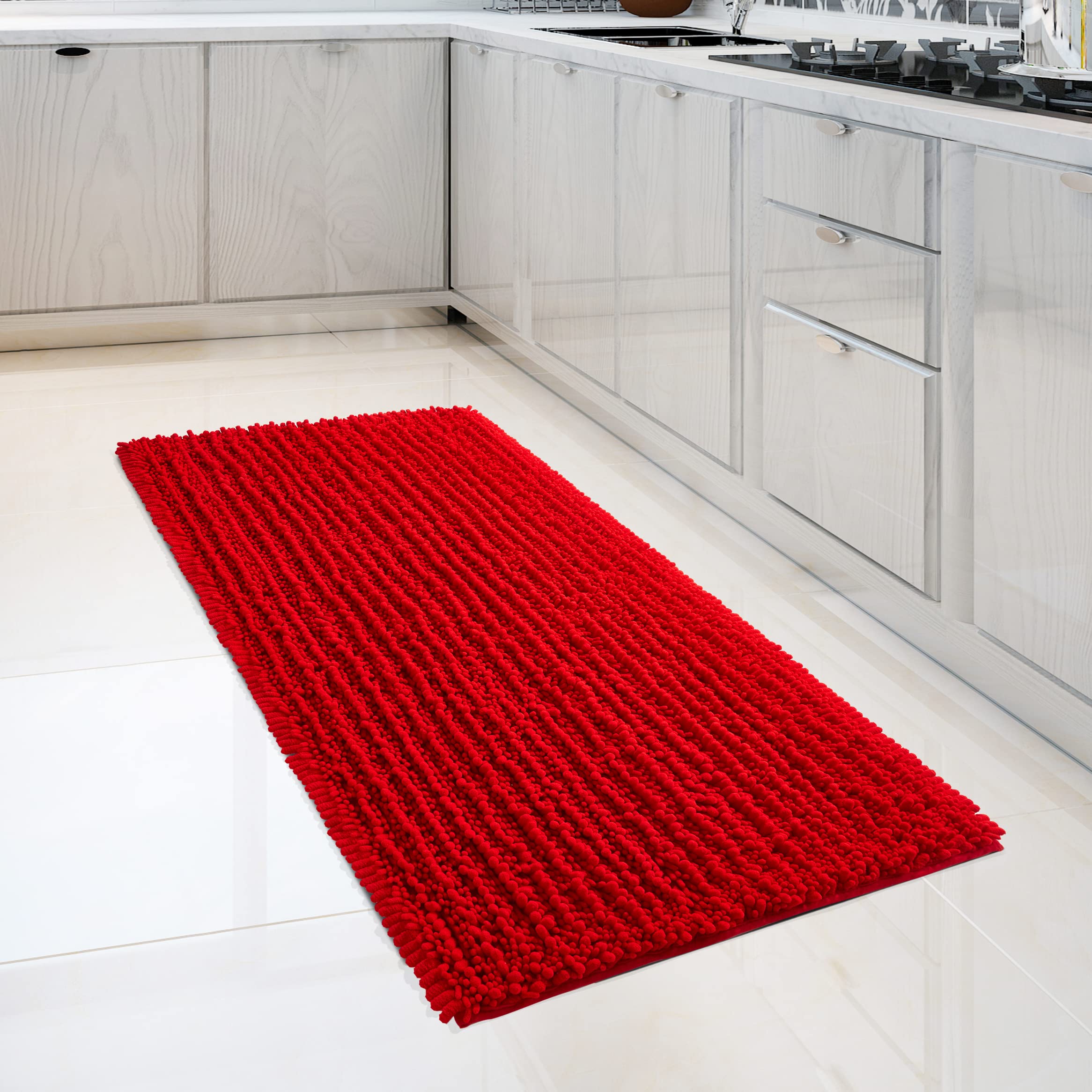 FLOLEOPA Soft Plush Microfiber Bathroom Rugs - Super Absorbent Non-Slip Bath Mat for Shower, Tub & Bathroom Floor (27.5x47 Inches, Red) | Machine Washable & Quick Dry - Perfect for Bathroom Safety & Comfort