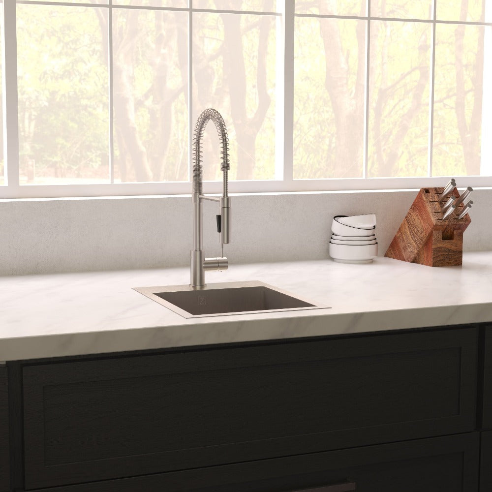 ZLINE Donner 15-inch Topmount Single Bowl Stainless Steel Kitchen Sink (STS 15) - Bar & Prep Sink for Modern Homes, Restaurants & Commercial Use
