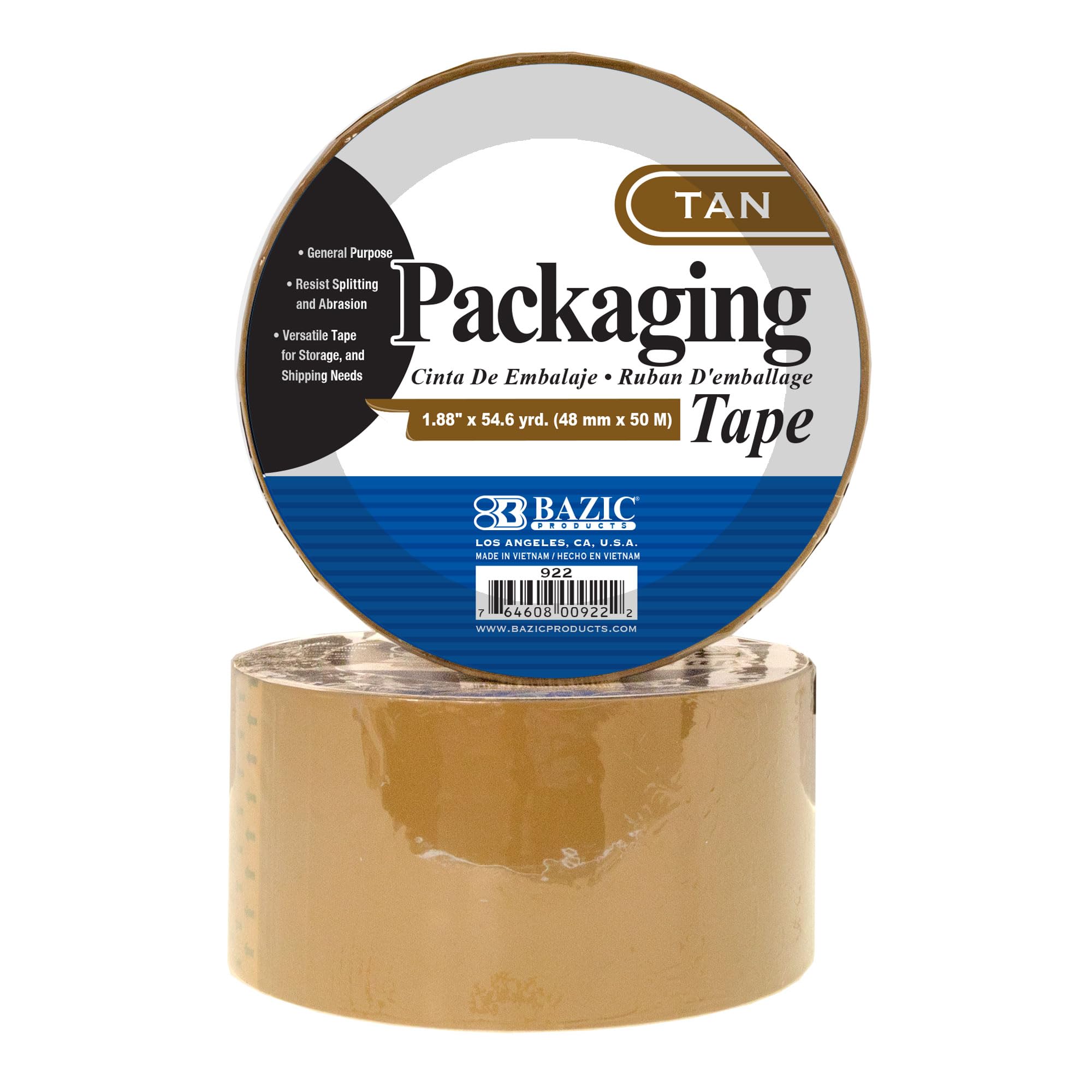 BAZIC 1.88 Inch X 54.6 Yards Heavy Duty Tan Packing Tape for Shipping Boxes, Moving & Storage - Strong Adhesive Kraft Paper Tape for Secure Packaging