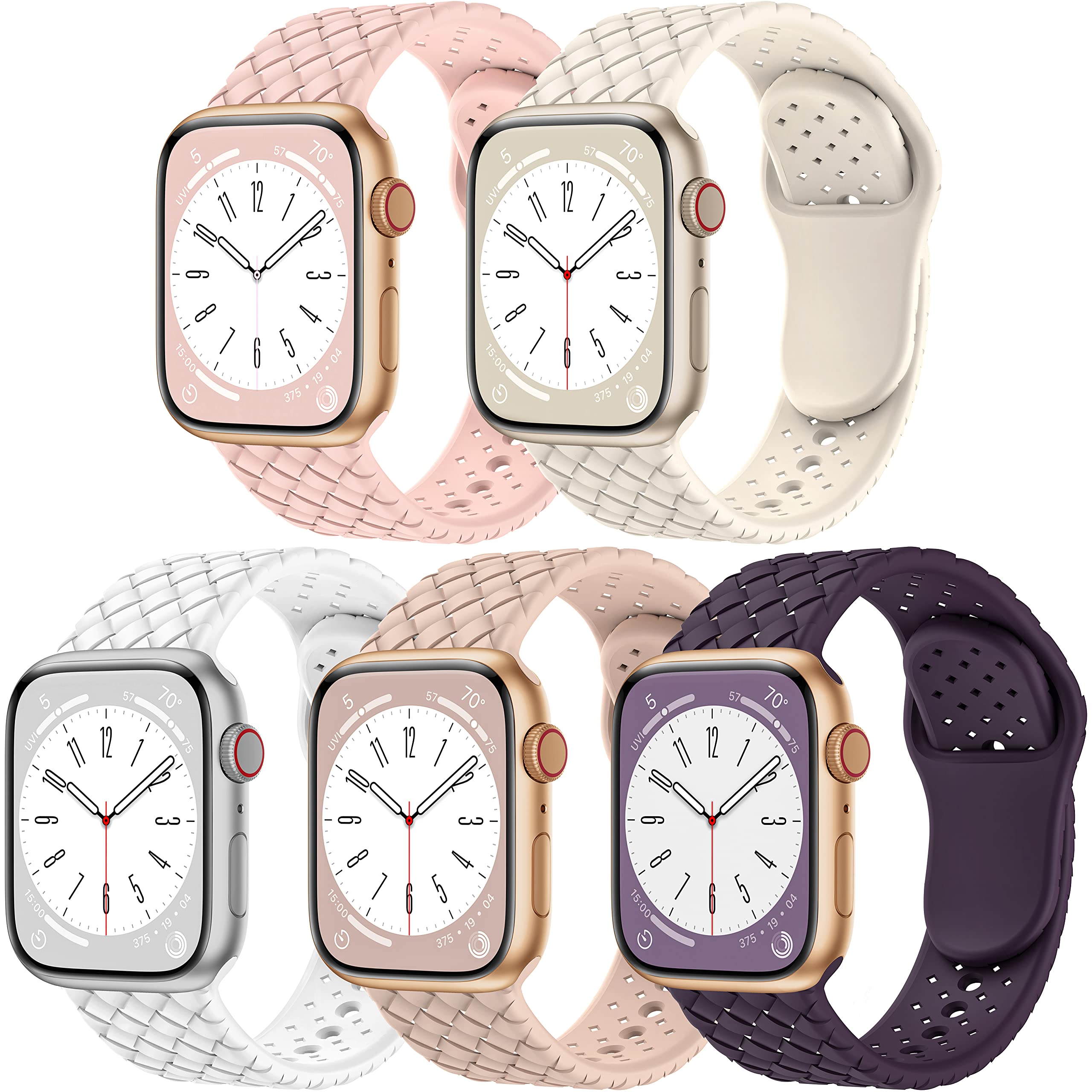 ZALAVER 5 Pack Sport Breathable Bands for Apple Watch - Compatible with 38mm 40mm 41mm 42mm 44mm 45mm 49mm - Soft Silicone Waterproof Strap for iWatch SE Ultra Series 8 7 6 5 4 3 2 1 - Perfect for Running, Gym, Swimming & Everyday Wear