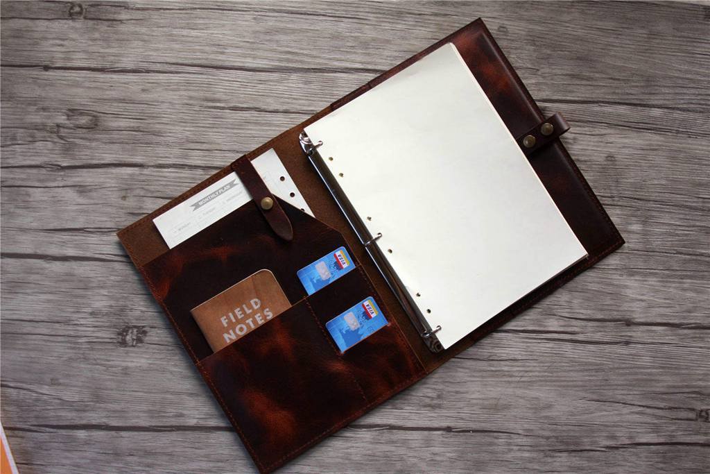 Personalized Brown Leather Binder for School - Custom Name Engraved Notebook Cover - Perfect for Students, Office & Business Professionals
