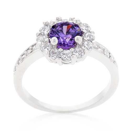 Exquisite Purple Halo Engagement Ring - 14K White Gold Diamond Accent Wedding Band for Women | Perfect Proposal, Anniversary & Valentine's Day Gift