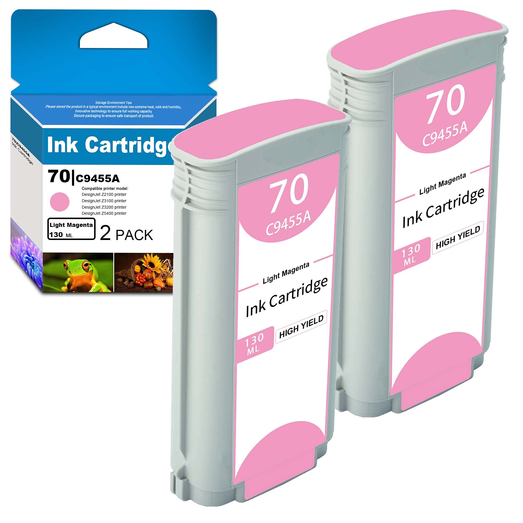 2 Pack Remanufactured Light Magenta Ink Cartridge C9455A Compatible with HP DesignJet Z2100 Z3100 Z3200 Z5400 Printers - High-Quality Replacement for Professional Large-Format Printing, CAD Drawings & Photo Printing