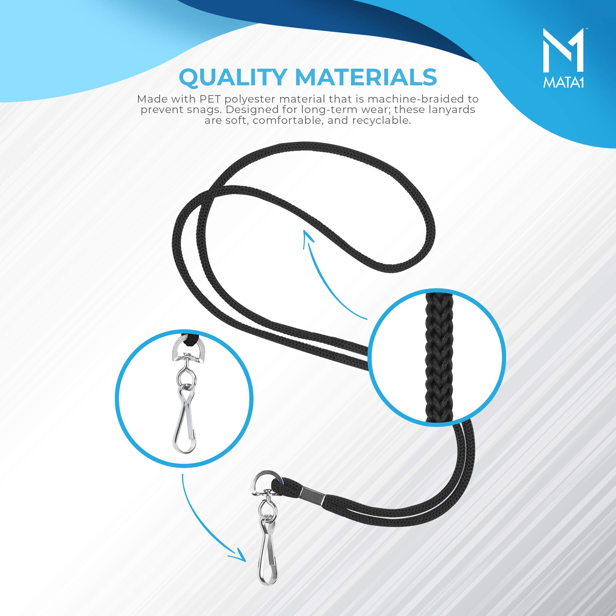 1000 Pack Black Polypropylene Lanyards with Swivel Hook - 36
