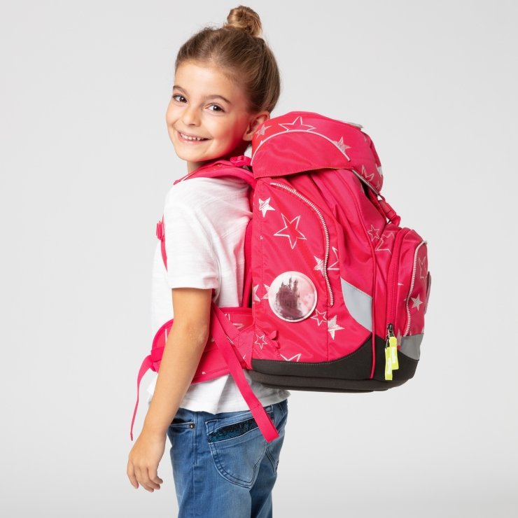 Ergobag 6-Piece School Backpack Set for Kids - Pink Stars Design, Lightweight & Durable, Perfect for Elementary Students, School Supplies, and Daily Use