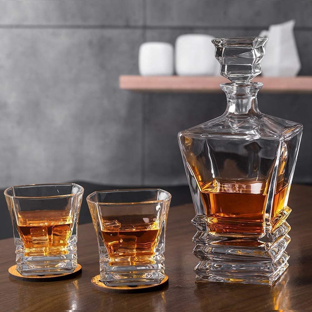 Premium KANARS Whiskey Decanter Set - Handcrafted Crystal Liquor Decanter with 4 Glasses for Scotch, Bourbon, Whiskey & Spirits - Elegant 9-Piece Barware Gift Set for Men - Perfect for Home Bars, Weddings & Special Occasions