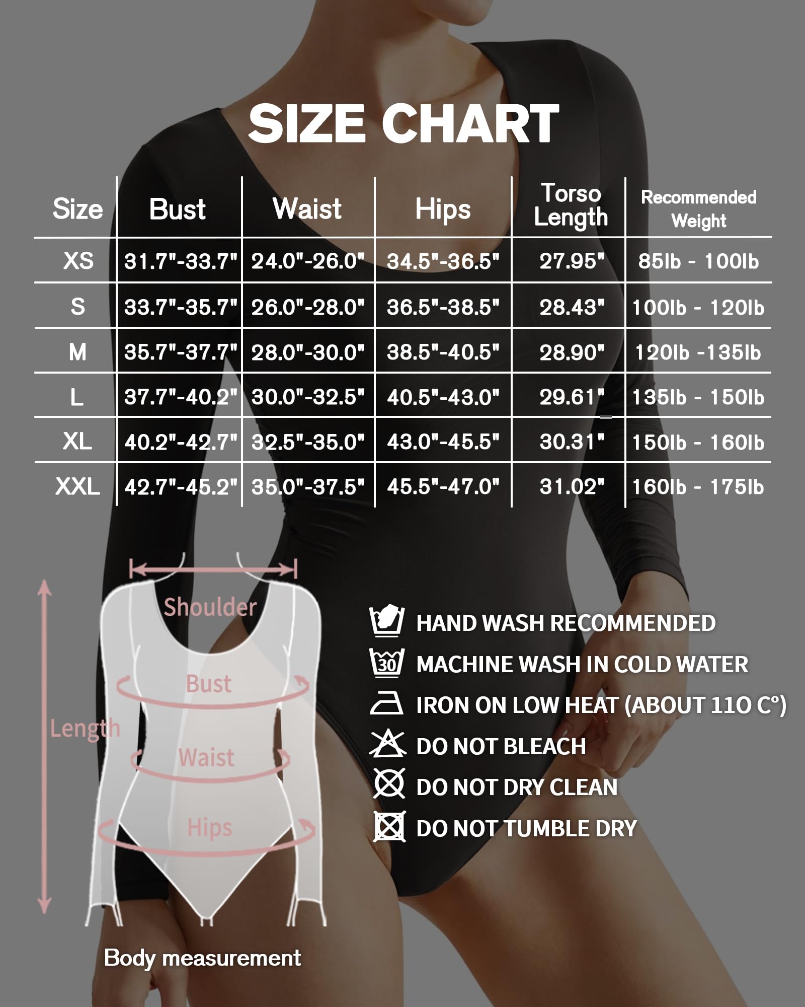 MANGOPOP Women's Double Lined Scoop Neck Long Sleeve Bodysuit - Soft Basic Shirt Top for Layering, Work & Casual Wear