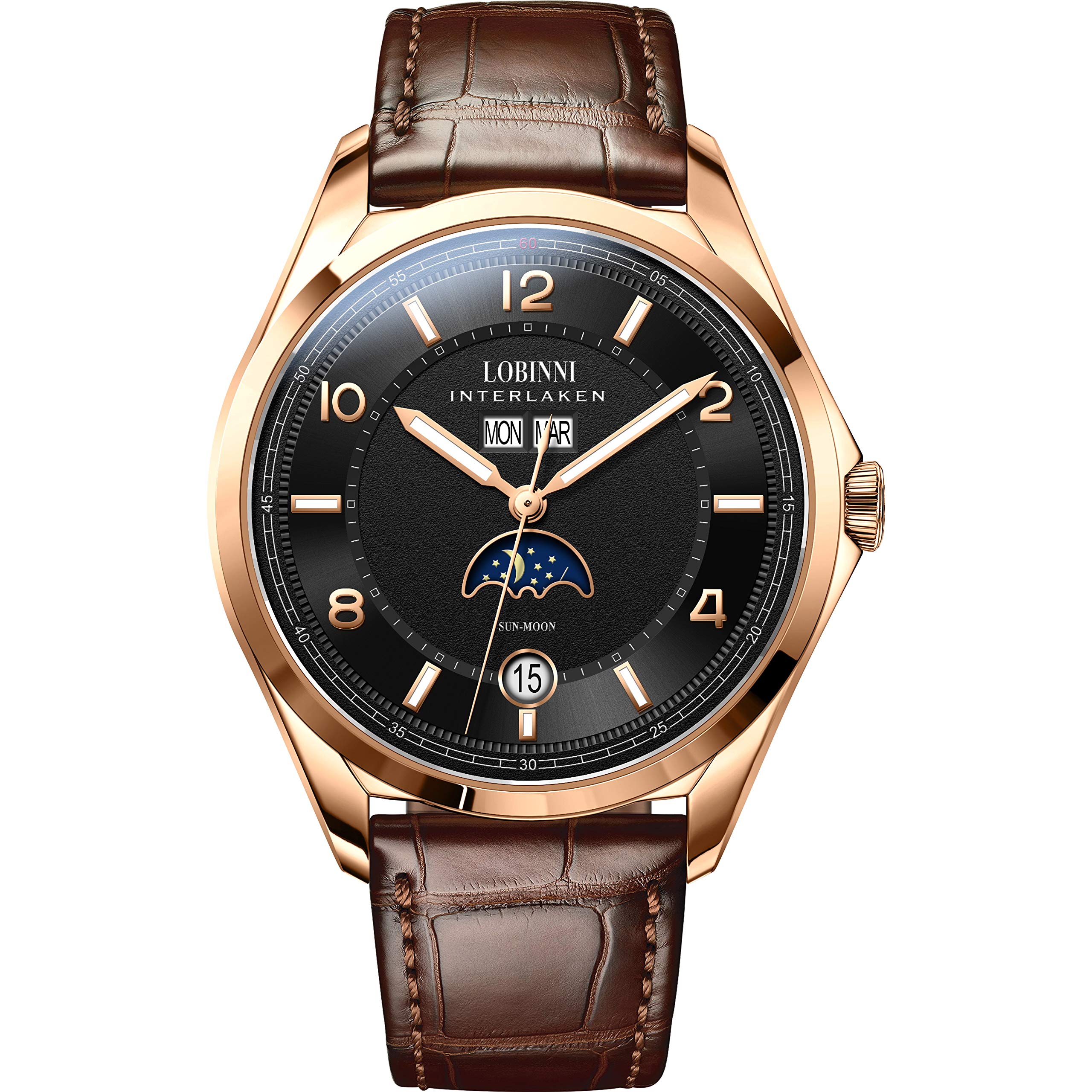 LOBINNI Luxury Automatic Men's Watch - Waterproof Leather Band, Self-Winding Mechanical Dress Watch for Men - Perfect for Business, Formal Events & Everyday Fashion