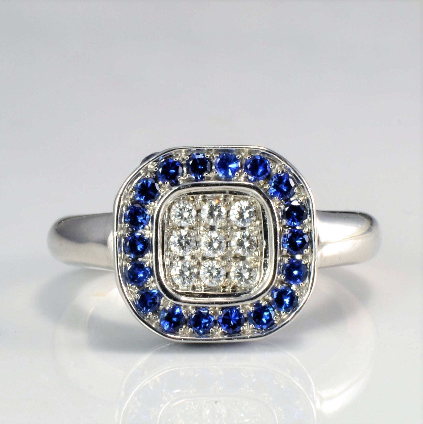 Birks Cluster Set Diamond & Sapphire Ring | 0.13 Carat Total Weight, Size 5.25 | Elegant Jewelry for Engagement, Anniversary & Special Occasions