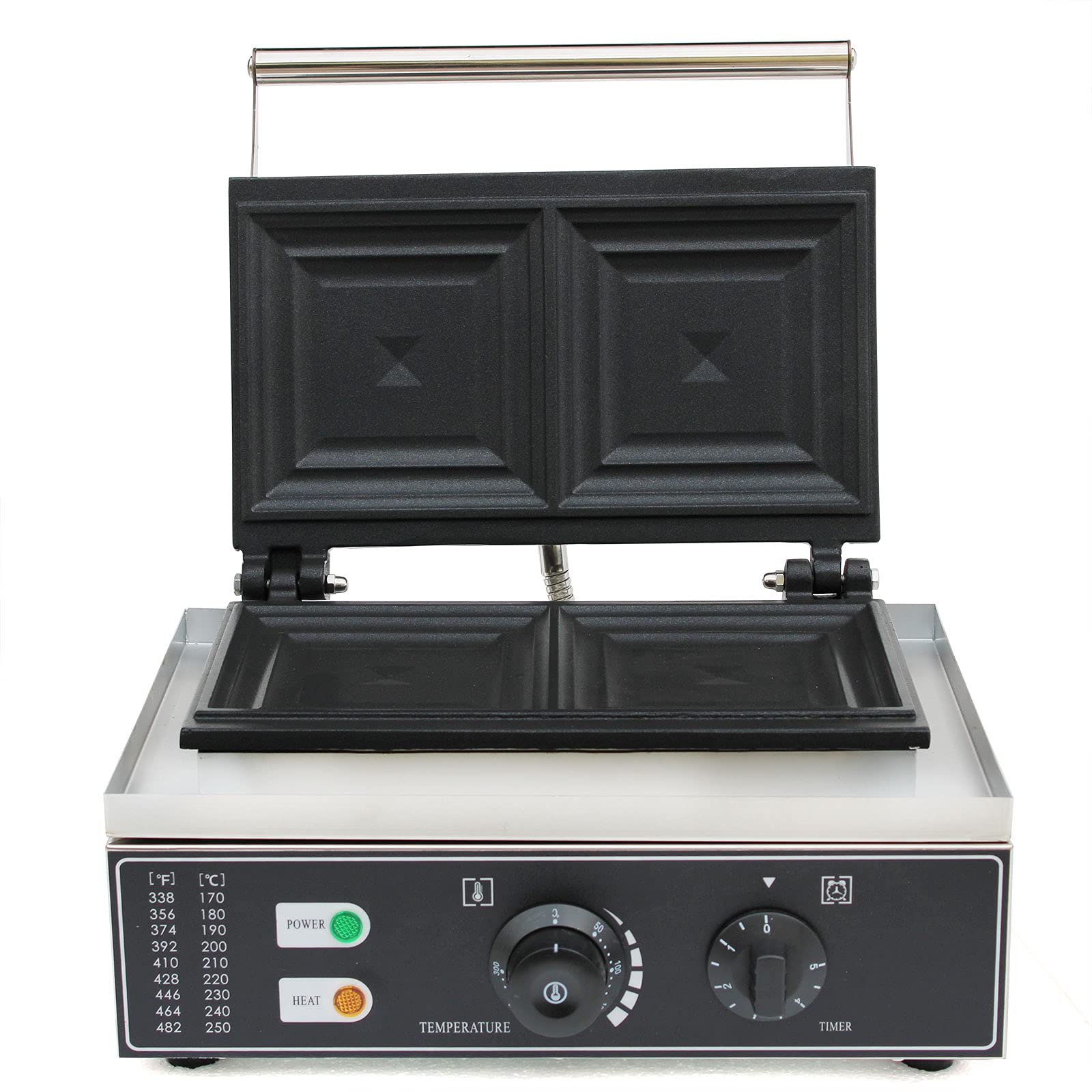 2-Slice Commercial Sandwich Maker with Non-Stick Plates & Temperature Control - Electric Panini Press for Restaurants, Cafes & Home Kitchens (110V) - Perfect for Grilled Cheese, Paninis & Breakfast Sandwiches