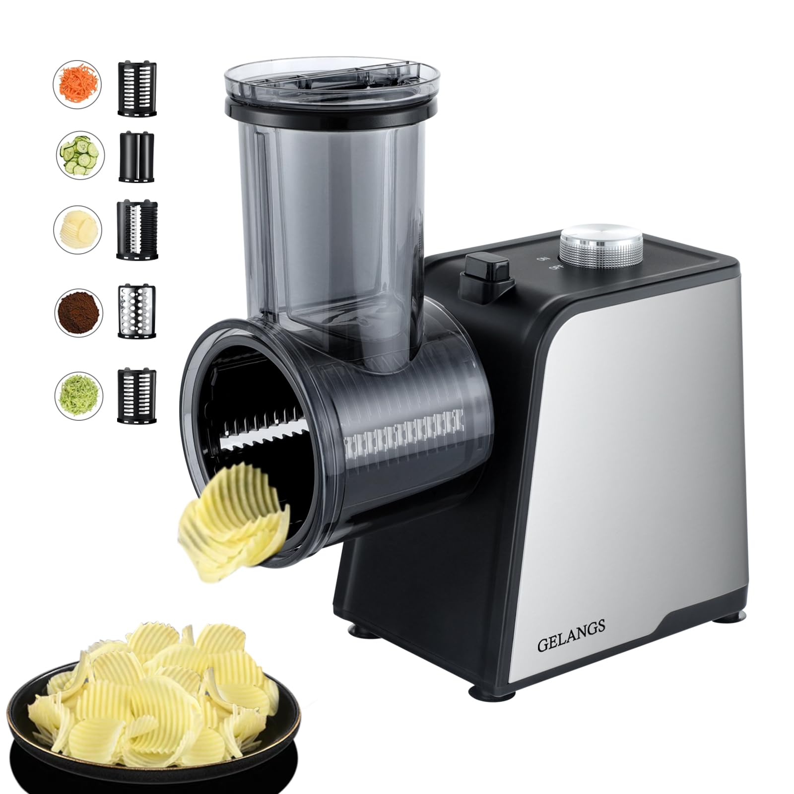 5-in-1 Electric Vegetable Slicer & Cheese Grater - 300W Powerful Salad Shooter with One-Touch Control - Multi-Functional Kitchen Appliance for Vegetables, Cheese & Nuts - Perfect for Meal Prep, Salad Making & Party Snacks