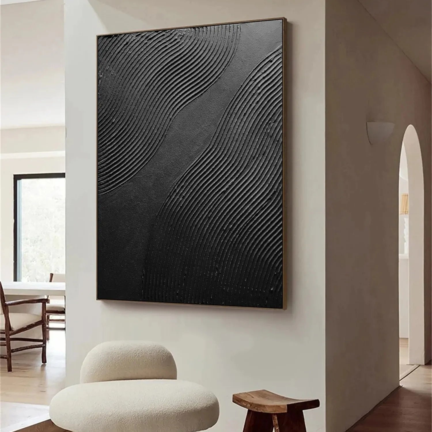 Black Minimalist Textured Painting Canvas #MZ103 - Modern Abstract Wall Art for Living Room, Bedroom & Office Decor