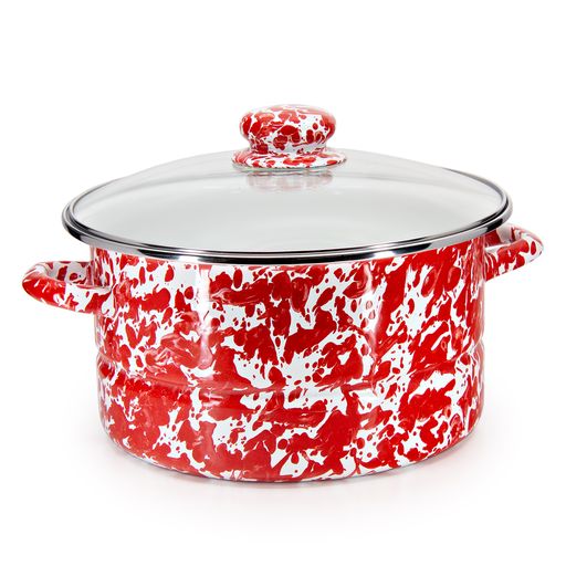 6 Quart Stainless Steel Stock Pot with Red Swirl Design - Perfect for Soups, Stews & Pasta Cooking - Ideal for Home Chefs & Large Family Meals