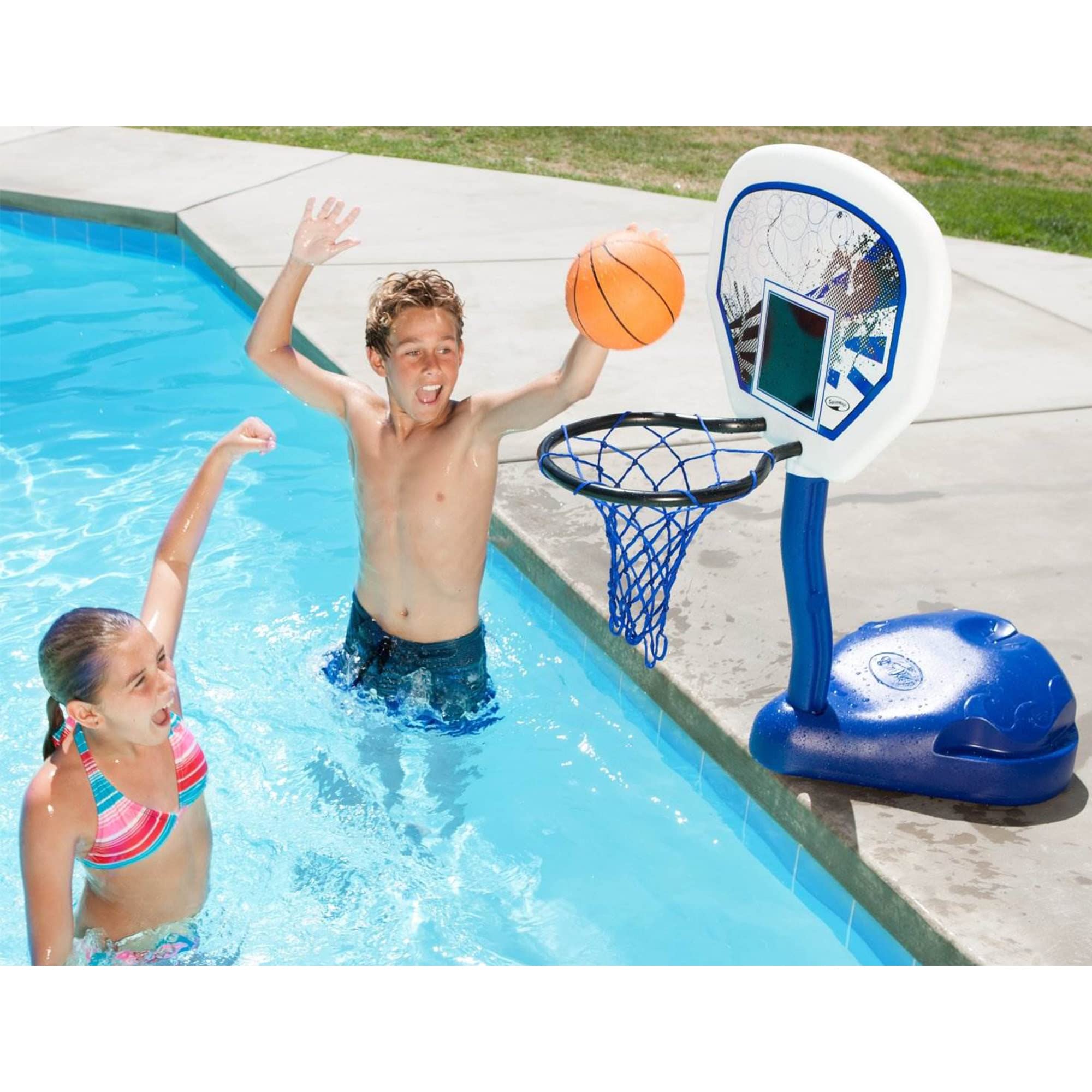 SwimWays Poolside Basketball Game Set - Portable Inflatable Water Hoop for Kids & Adults - Fun Outdoor Pool, Beach, Backyard Summer Games & Activities