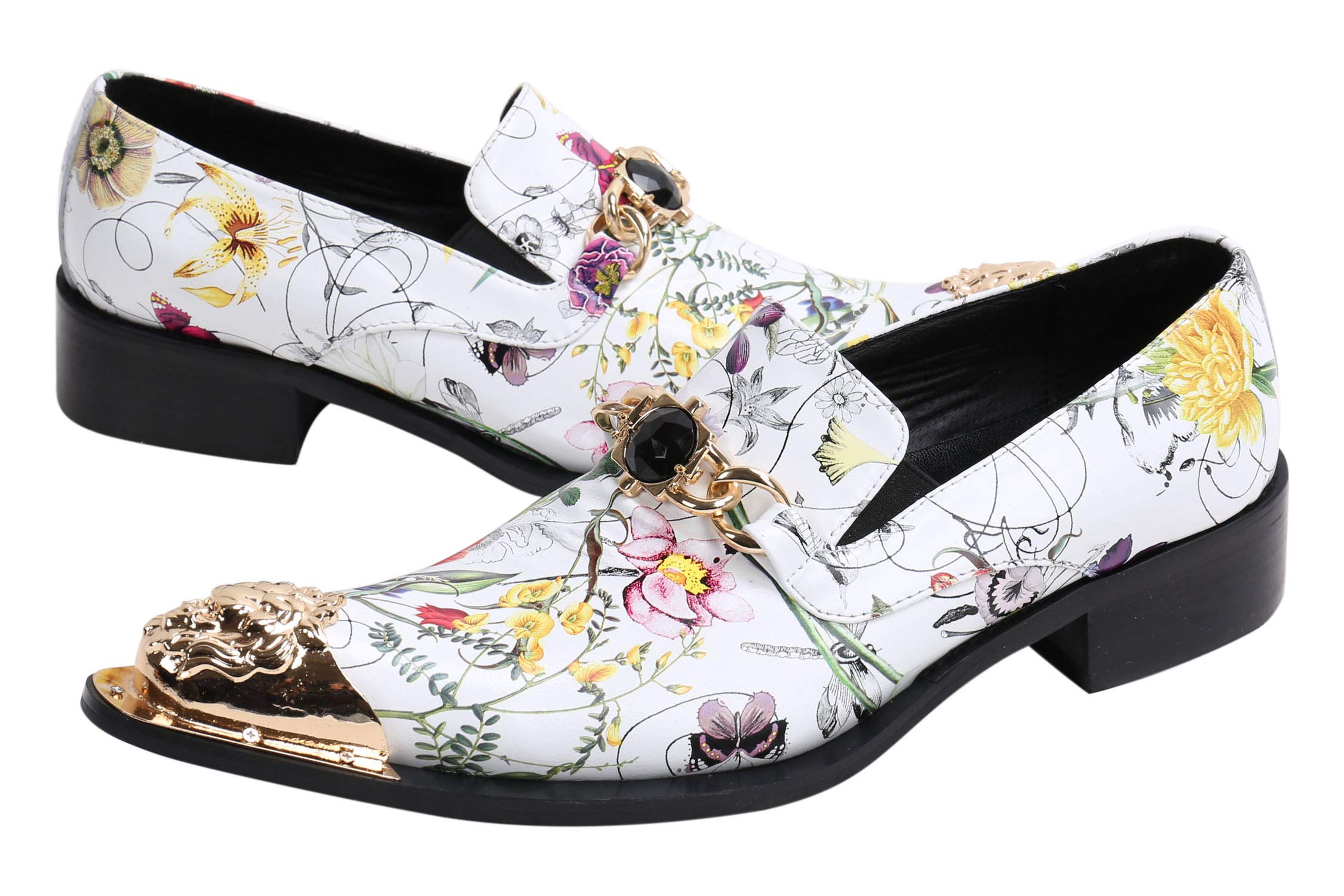 Santimon Men's Western Dress Loafers - Pointed Toe Leather Shoes with Rhinestone Buckle & Metal Tip | Formal & Casual Wear for Parties, Weddings, Office