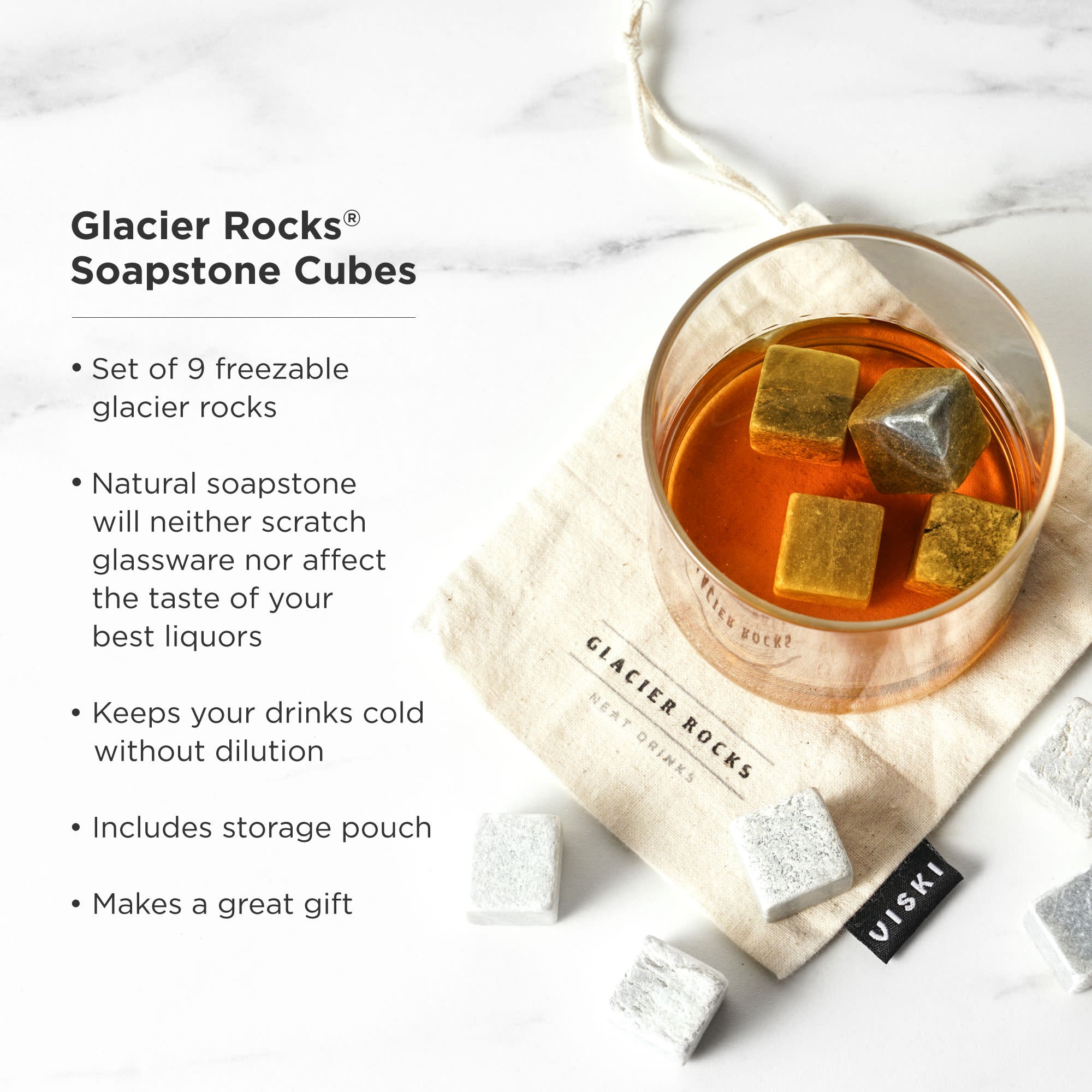 Premium Natural Soapstone Cube Set of 9 - Glacier Rocks for Whiskey Stones, Chilling Drinks & Home Decor - Perfect for Cocktails, Wine Cooling & Decorative Displays