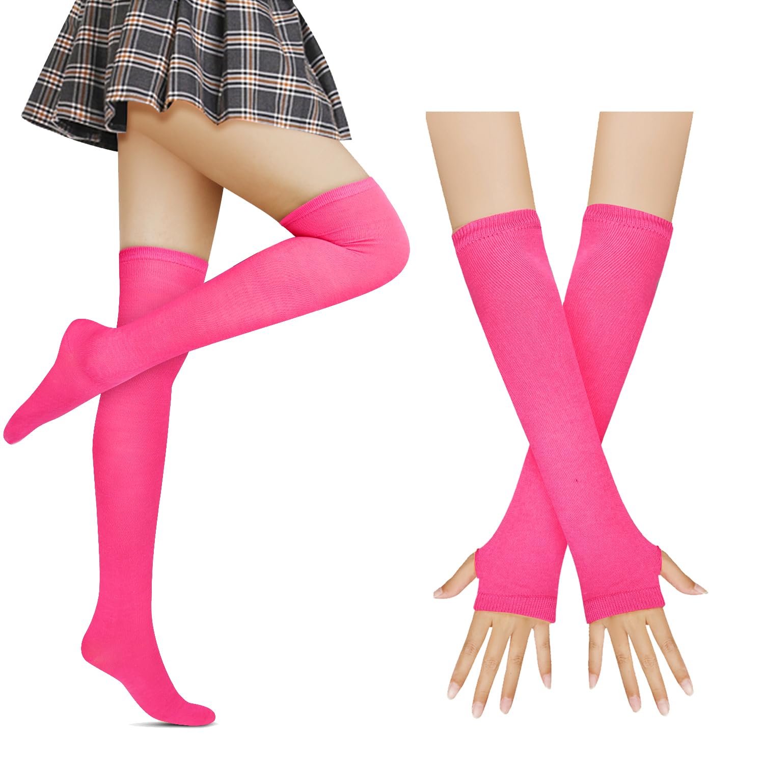Benefeet Women's Striped Thigh High Socks & Arm Warmers Set with Fingerless Gloves - Over Knee High Stockings for Halloween, Cosplay, and Winter Fashion