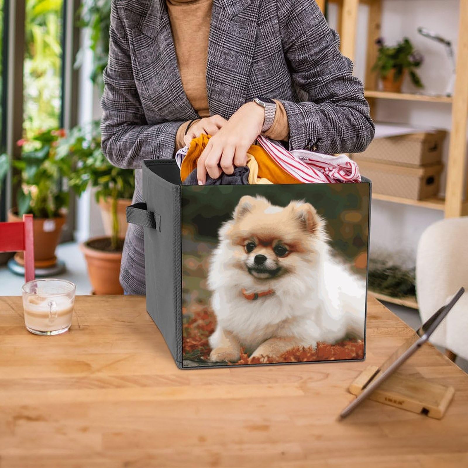 Pomeranian Dog Print Storage Baskets - Foldable Fabric Storage Bins for Clothes, Toys & Home Organization | Pet-Themed Decorative Storage Solution for Bedroom, Closet & Nursery