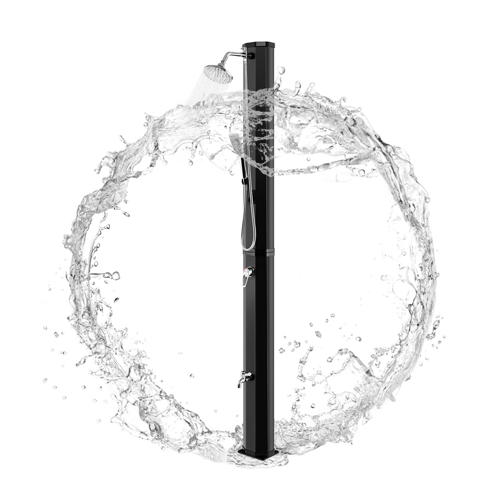 Happygrill 7.2 FT Solar Outdoor Shower with 360° Swivel Head - Adjustable Temperature & Pressure - Freestanding Design for Camping, Beach & Backyard Use