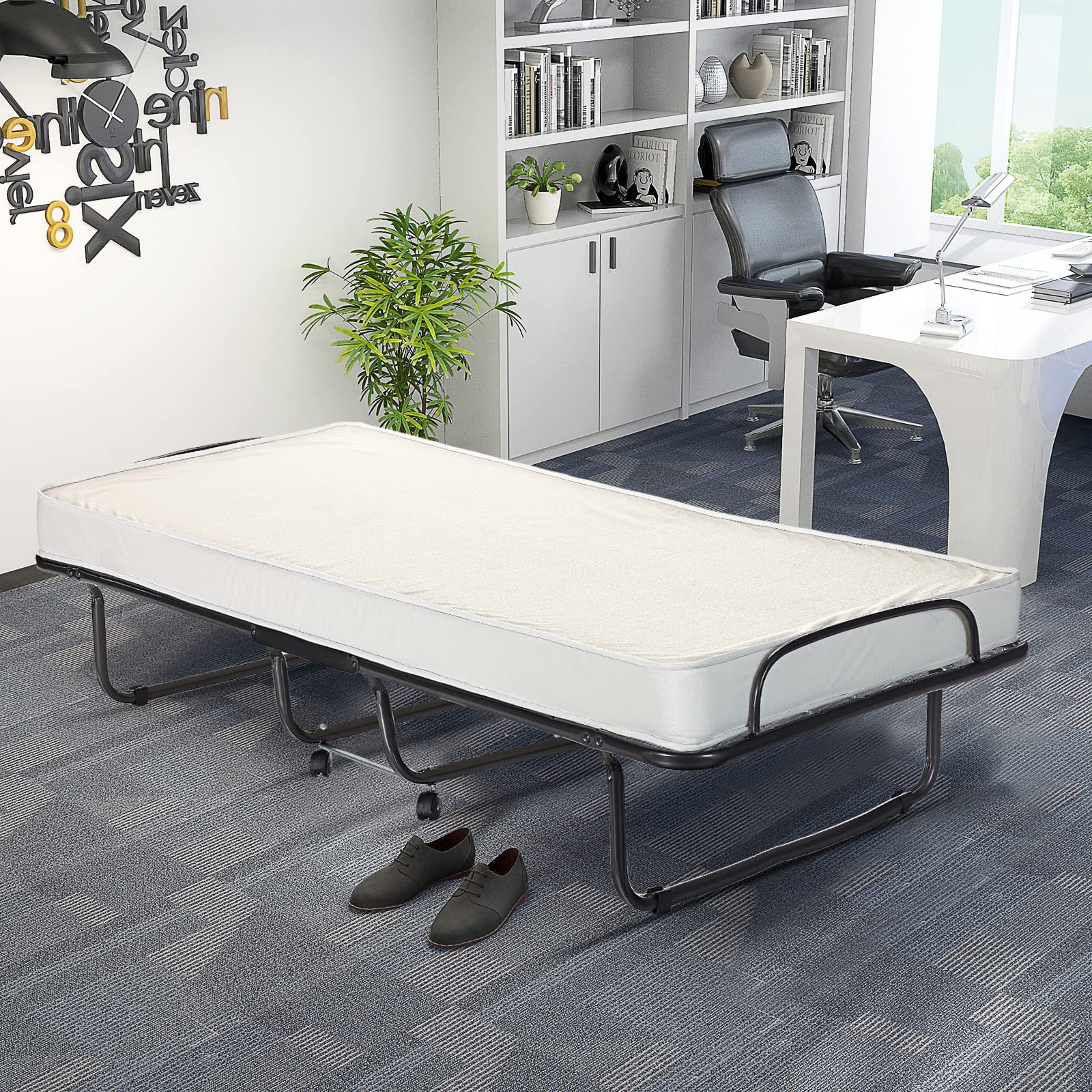 RELAX4LIFE Foldable Guest Bed with Memory Foam Mattress - Sturdy U-Shaped Metal Frame & 4 Universal Wheels | Portable Single Cot for Home, Office & Travel | Easy Storage Space-Saving Design | Made in Italy