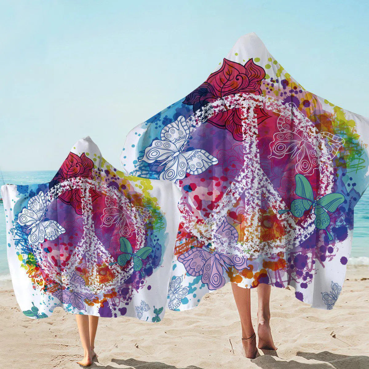 Peace on the Beach Hooded Towel - Soft & Absorbent Beach Towel with Hood for Kids & Adults - Perfect for Beach, Pool, Spa & Outdoor Activities
