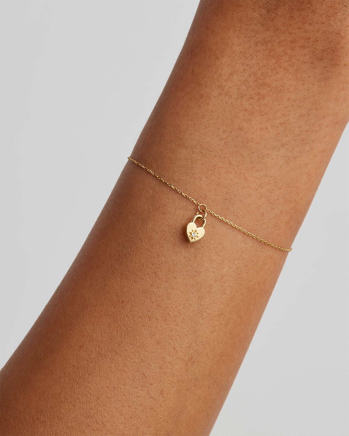 9K Solid Gold Lab-Grown Diamond Lotus Heart Padlock Bracelet for Women - Elegant Jewelry Gift for Valentine's Day, Anniversary & Special Occasions
