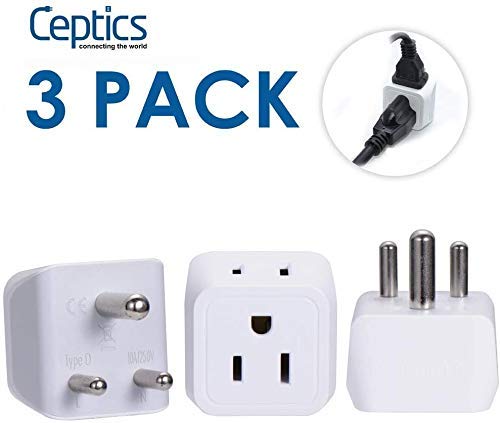 Ceptics India Travel Adapter Bundle - Universal Type C & D Plug for USA to India, Maldives, Pakistan, Nepal - Charge iPhone, Android Phones, Tablets, Cameras - Perfect for Business Trips & Family Vacations