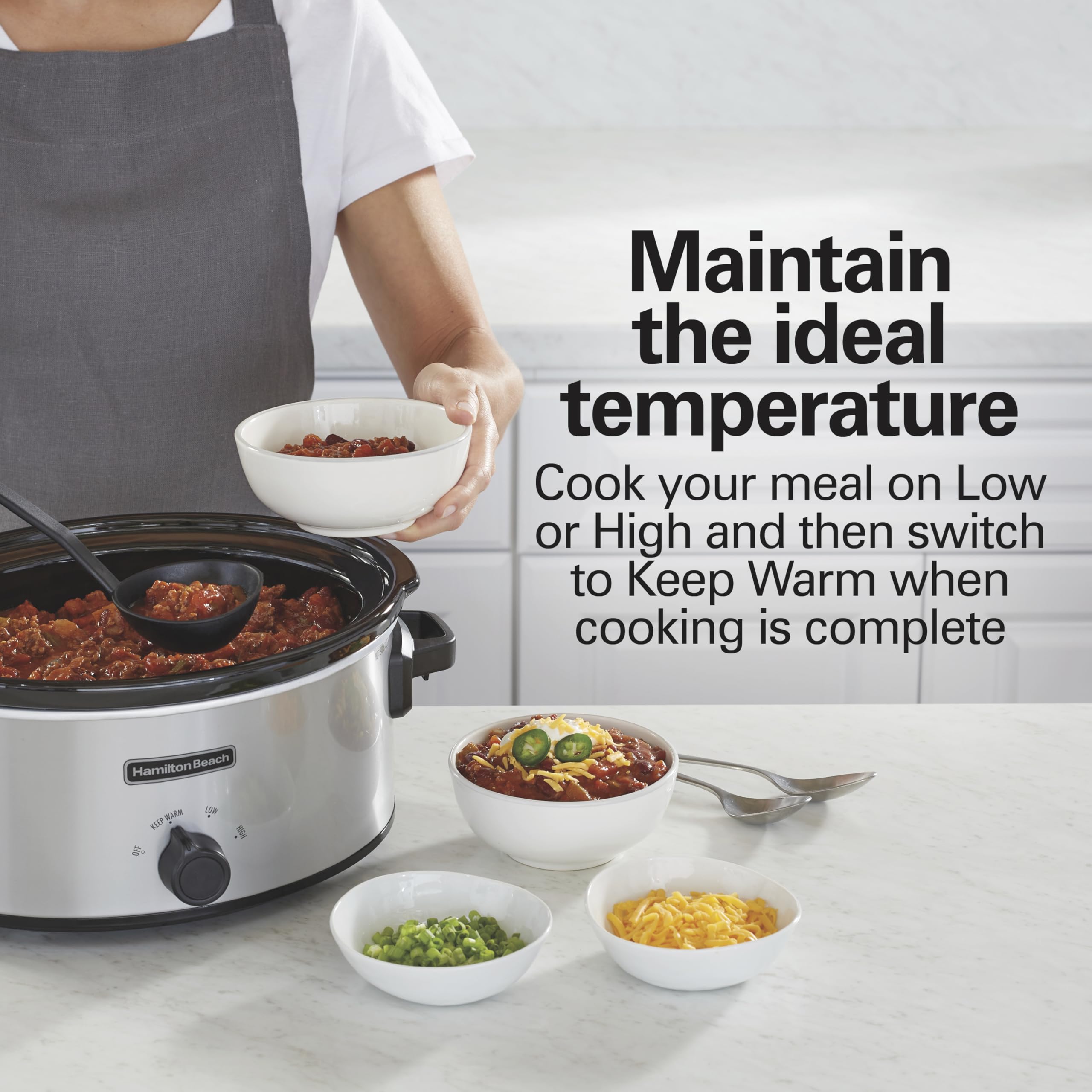 Hamilton Beach 6-Quart Slow Cooker with 3 Cooking Settings - Dishwasher-Safe Stoneware Crock & Glass Lid - Silver (33665G) - Perfect for Family Dinners, Potlucks & Meal Prep