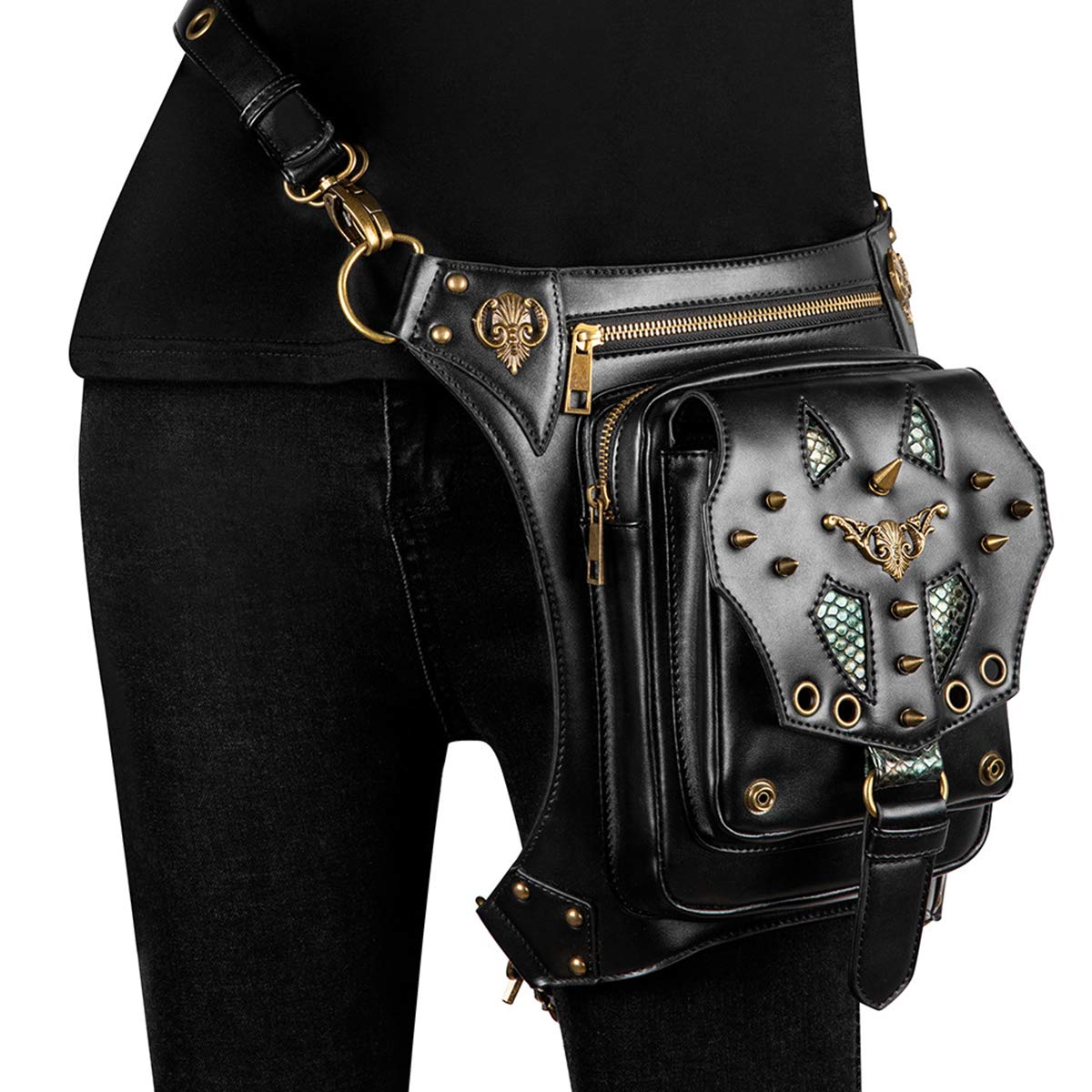 Gothic Steampunk Waist Bag for Women - Vintage Leather Crossbody Shoulder Bag & Leg Arm Pack - Perfect for Cosplay, Renaissance Fairs & Alternative Fashion