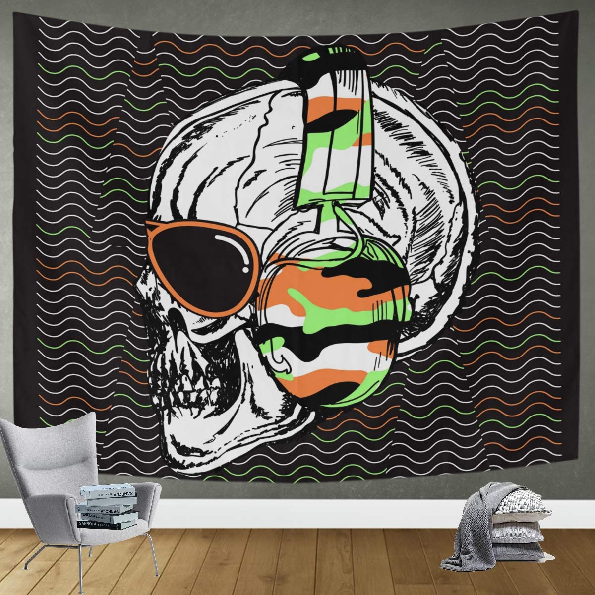 DOMIKING Hand Drawn Skull Tapestry Wall Hanging - 80x60 Inch Bohemian Wall Art Decor for Bedroom, Living Room, Dorm | Trippy Hippie Aesthetic for Home Decor & Party Backdrop