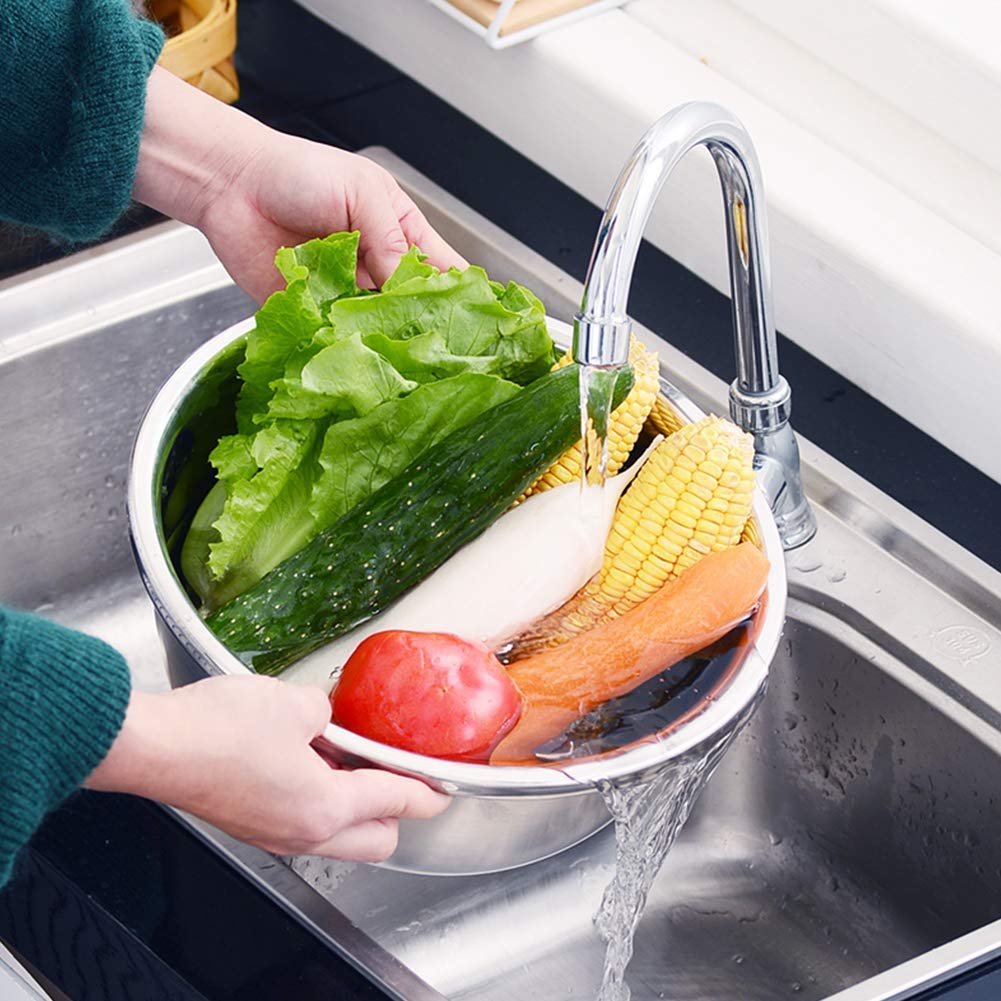 Premium 3-in-1 Stainless Steel Kitchen Sink Colander Set - Fine Mesh Strainer, Vegetable Fruit Washing Basket & Julienne Grater for Efficient Food Prep - Perfect for Washing Rice, Draining Pasta, and Grating Vegetables