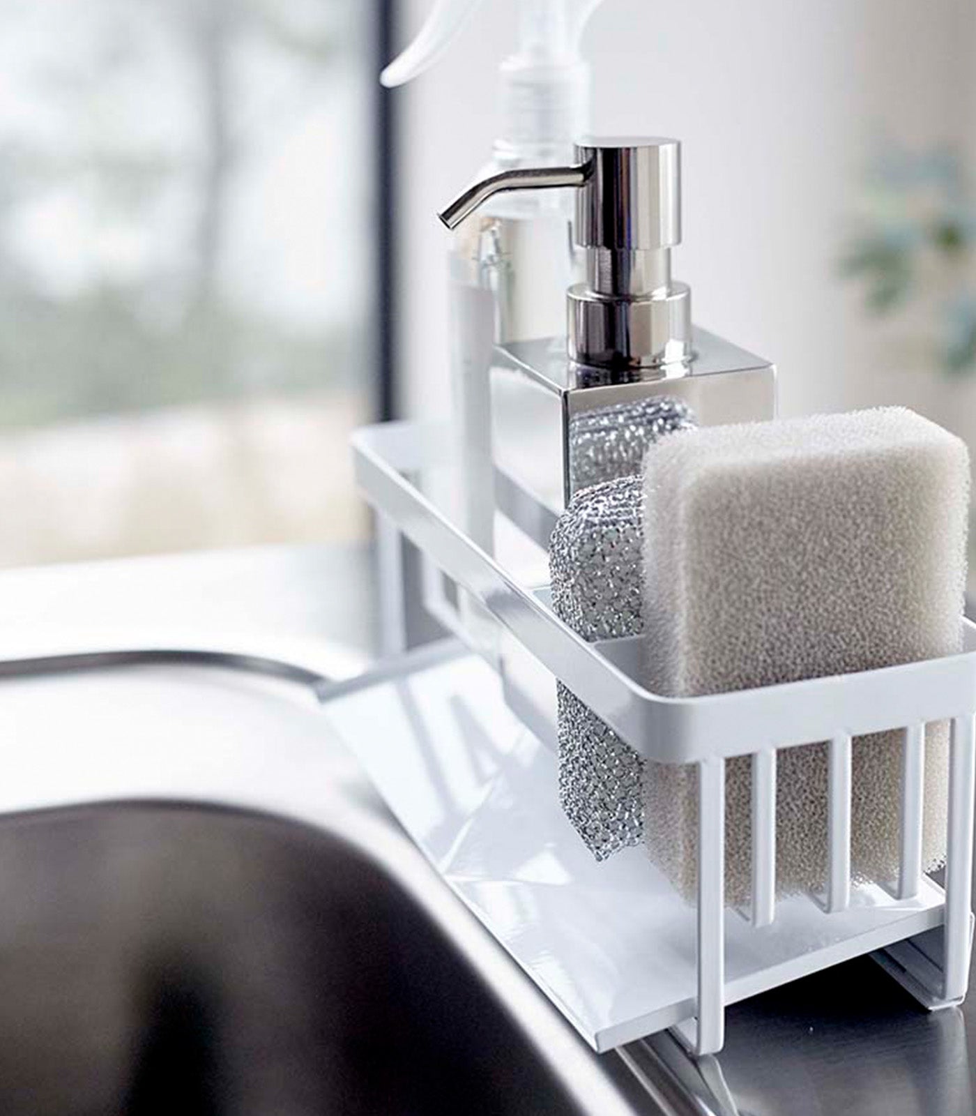 Premium Stainless Steel Sponge & Bottle Holder - Durable Kitchen Organizer for Sink, Countertop, and Dish Rack - Perfect for Home, RV, and Office Use