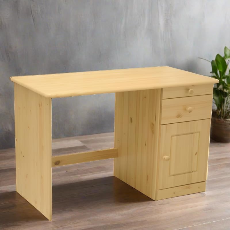 Henry Solid Wood Soft Close Drawers Desk - Natural Finish Writing Table for Home Office, Study & Workspace | Durable Wooden Computer Desk with Smooth Gliding Drawers