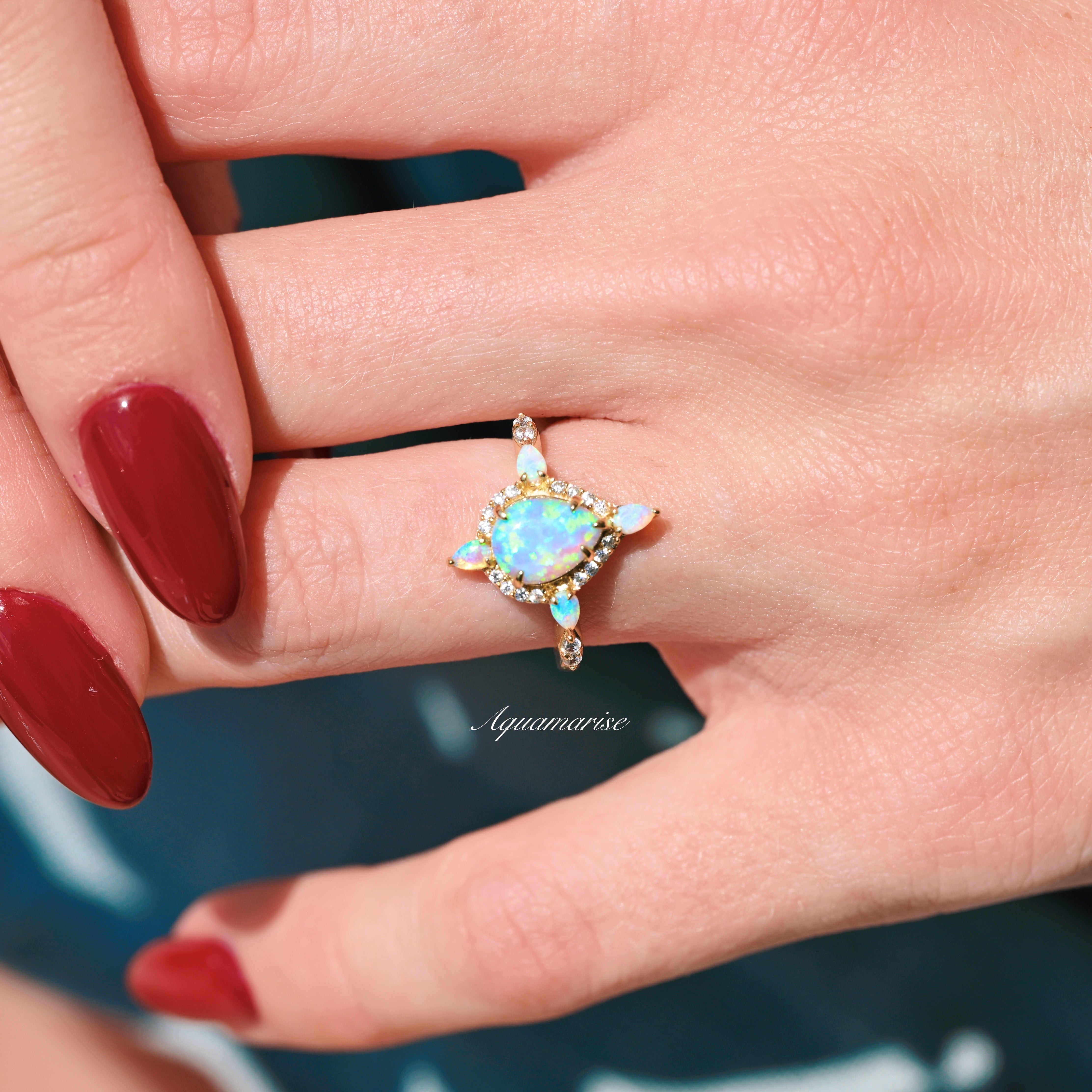 Blue Fire Opal & Crushed Diamond CZ Couples Ring - Matching Wedding Bands for Him & Her - Perfect for Anniversaries, Engagements, and Romantic Gifts