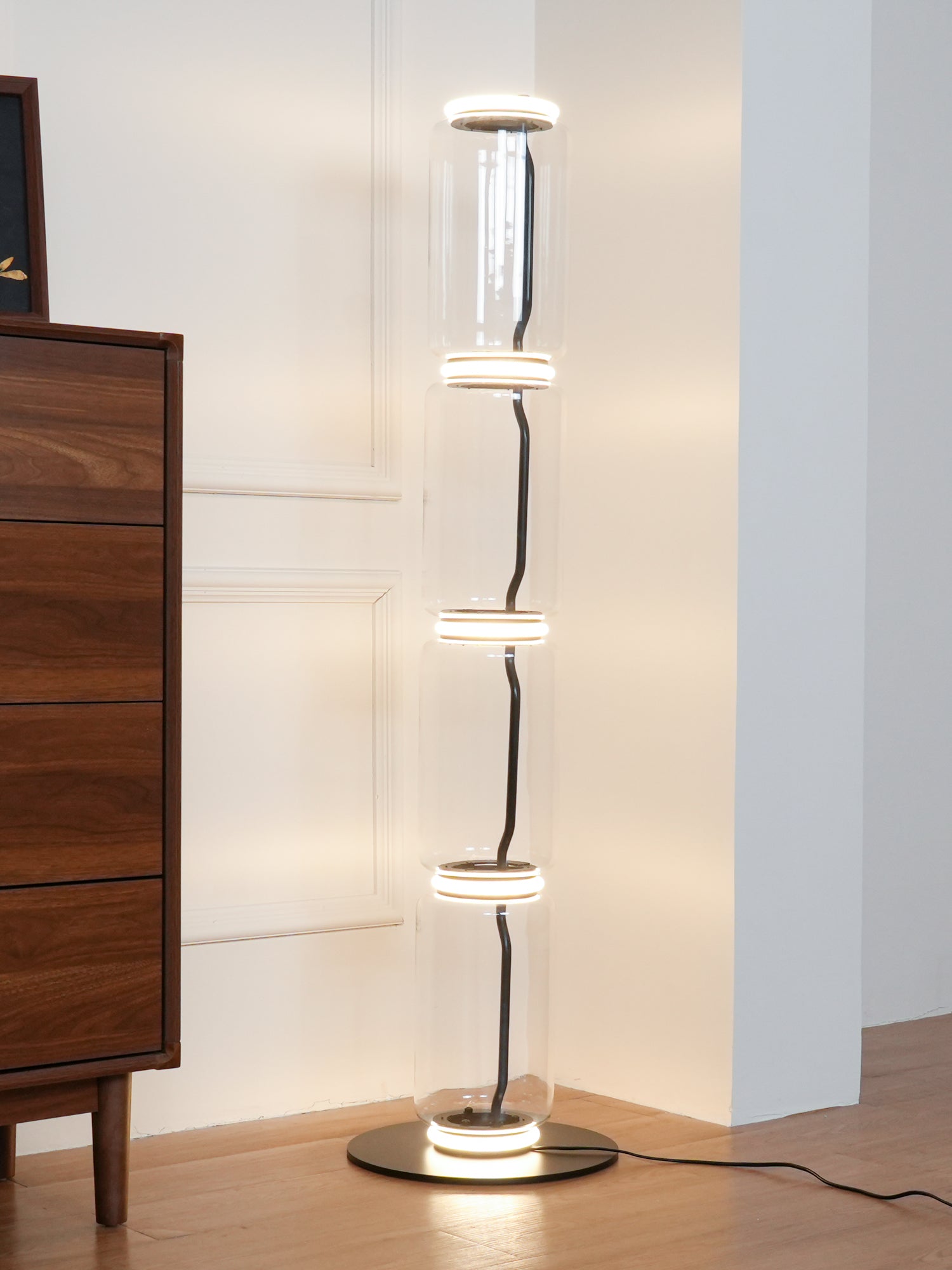 Modern Bamboo Glass Floor Lamp - Elegant Home Decor for Living Room, Bedroom & Office - Soft Ambient Lighting for Relaxation & Reading