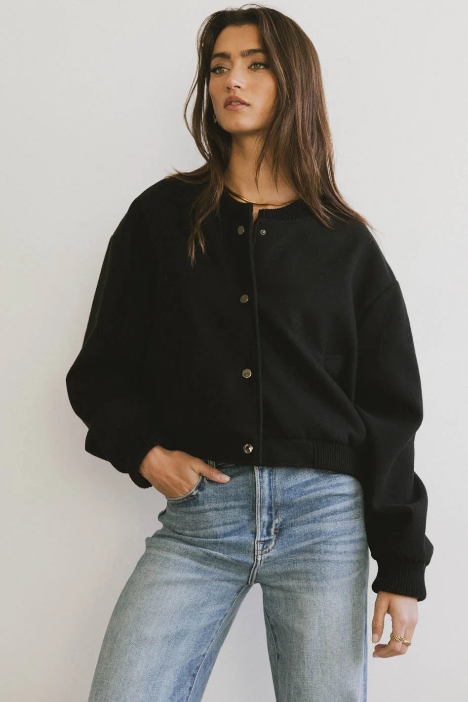 Black Molly Bomber Jacket for Women - Stylish & Warm Outerwear for Fall & Winter - Perfect for Casual Outings, Travel & Streetwear Fashion