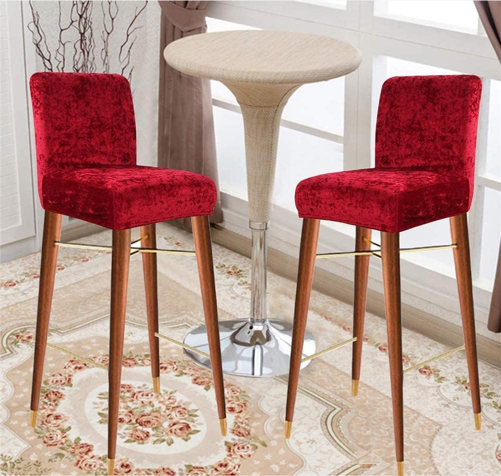 YYHSND Crushed Velvet Bar Stool Covers - Stretchable, Washable & Removable High Stool Slipcovers for Dining, Kitchen, Bar & Swivel Chairs (Set of 4, Wine Red) - Perfect for Home, Restaurant & Cafe Decor