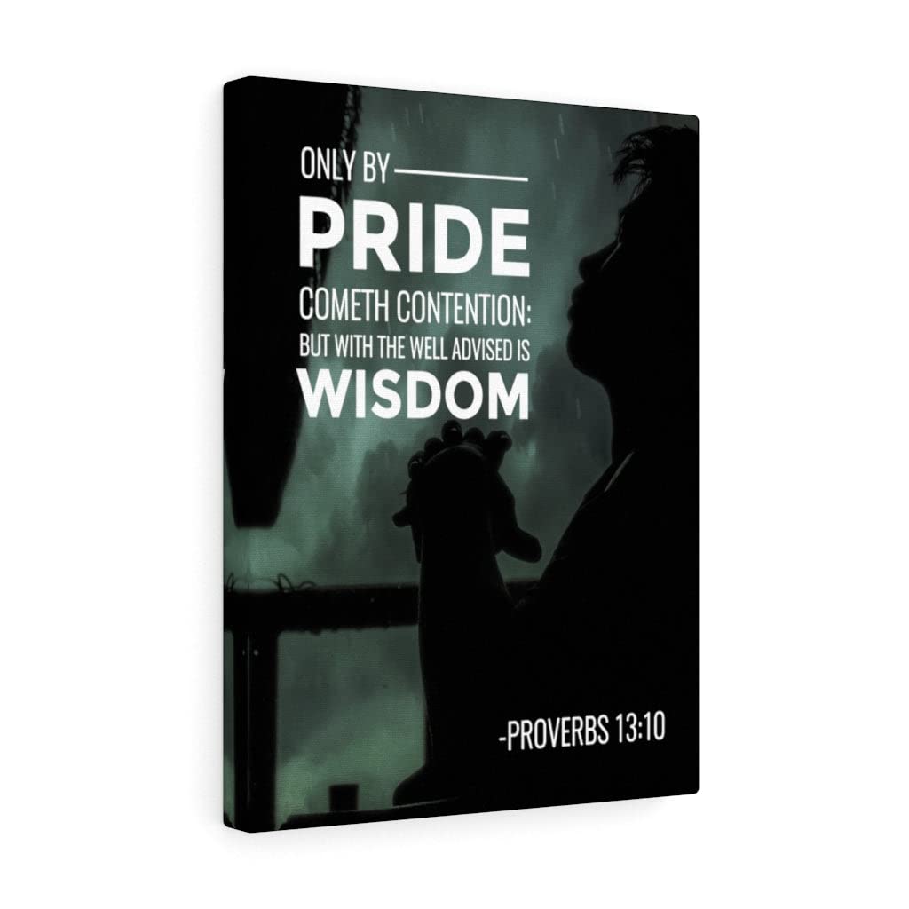 Christian Wall Art with Bible Verse - Pride Proverbs 13:10 Scripture Print, Ready to Hang Home Decor for Living Room, Bedroom & Office - Express Your Love with Inspirational Gifts