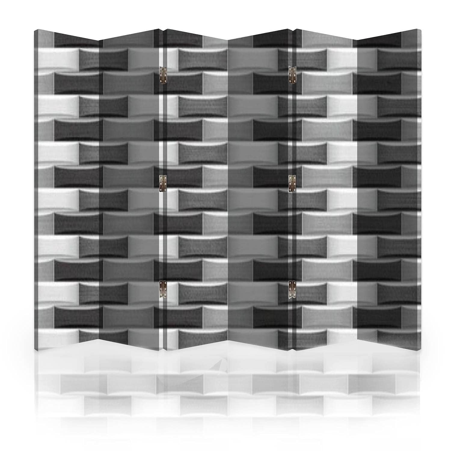 3D Elevation Canvas Room Divider Screen - Wooden Tiles Decor in Grey | 6-Panel Folding Privacy Partition for Bedroom, Office & Living Space | Modern Room Separator & Wall Decor