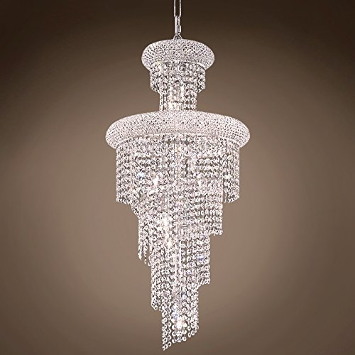 10-Light 16-Inch Chrome Chandelier with Clear Swarovski Crystals - Elegant Dining Room Lighting Fixture for Modern Home Decor