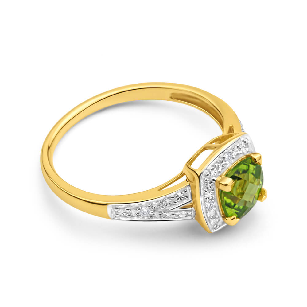 9ct Yellow Gold 1.13ct Peridot Diamond Ring for Women - Elegant Birthstone Jewelry Gift for Anniversary, Engagement & Special Occasions