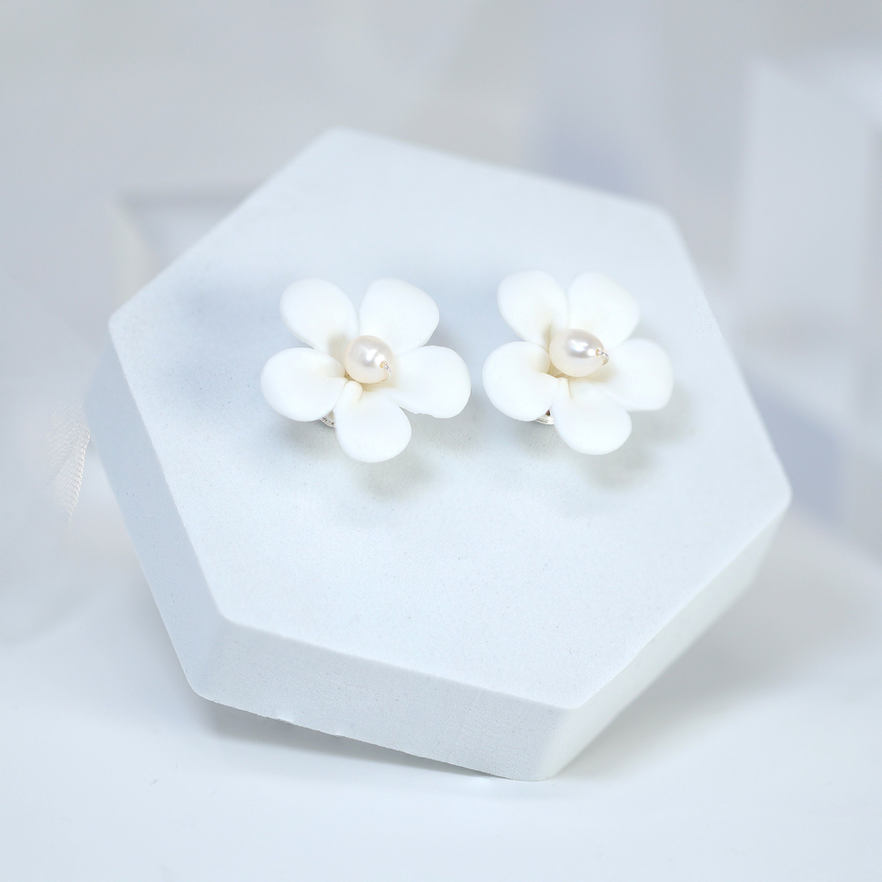 Elegant Porcelain White Floral Pearl Stud Earrings - Natural Pearl Bridal Jewelry for Wedding, Bridesmaid & Special Occasions | Perfect for Bridal Party, Prom & Evening Events