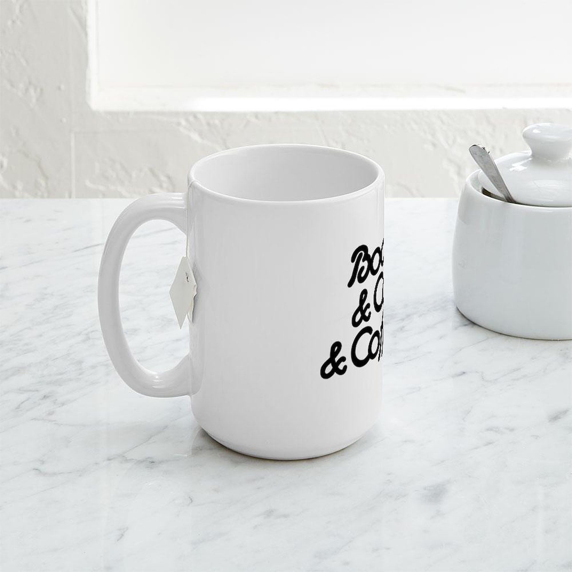 Books & Cats & Coffee Large Ceramic Mug 15 oz (444 ml) - Perfect for Tea, Hot Chocolate & Coffee Lovers - Ideal for Home, Office & Gifts