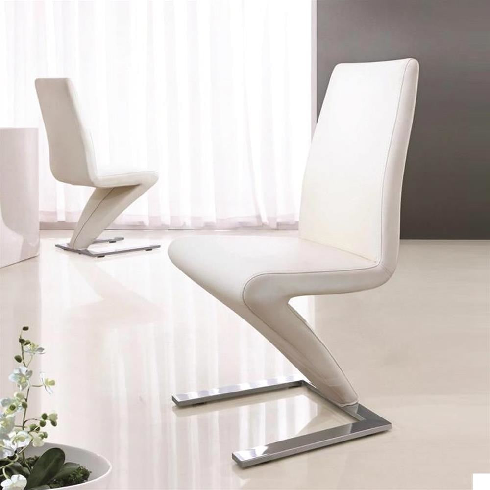 2 Pack Modern Z-Shaped White Faux Leather Dining Chairs with Stainless Steel Base - Perfect for Kitchen, Dining Room, Restaurant & Office Use