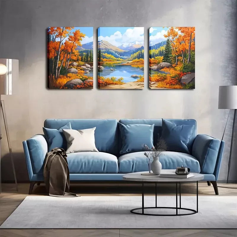 3-Piece Autumn Mountains and Lakes Wall Art Set - Framed Canvas 40x60cm | High-Quality Print | 100% Australian Made | Ready to Hang | Perfect for Living Room, Bedroom & Office Decor