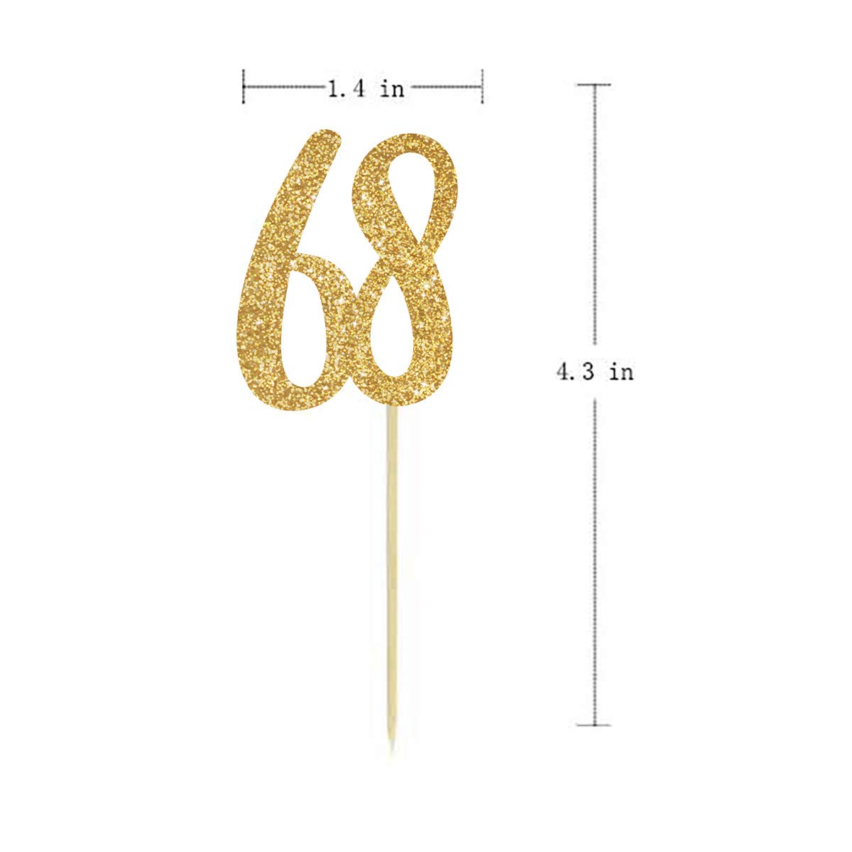 Gold Happy 68th Birthday Cupcake Toppers - 24-Pack Glitter Number 68 Cake Decorations for Anniversary Parties, Retirement Celebrations & Milestone Birthday Events