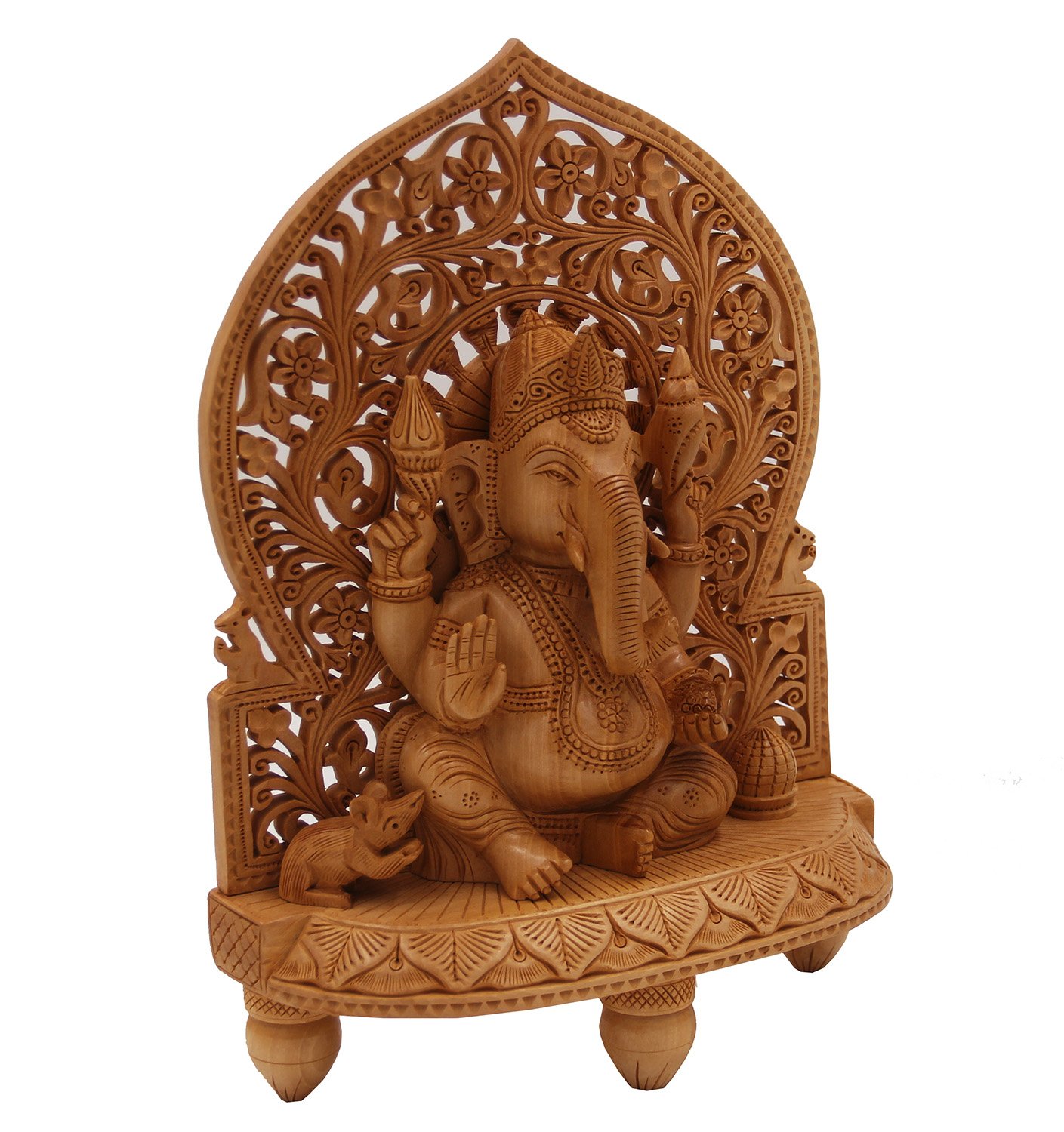 Hand Carved Large Ganesha Wooden Statue - 12