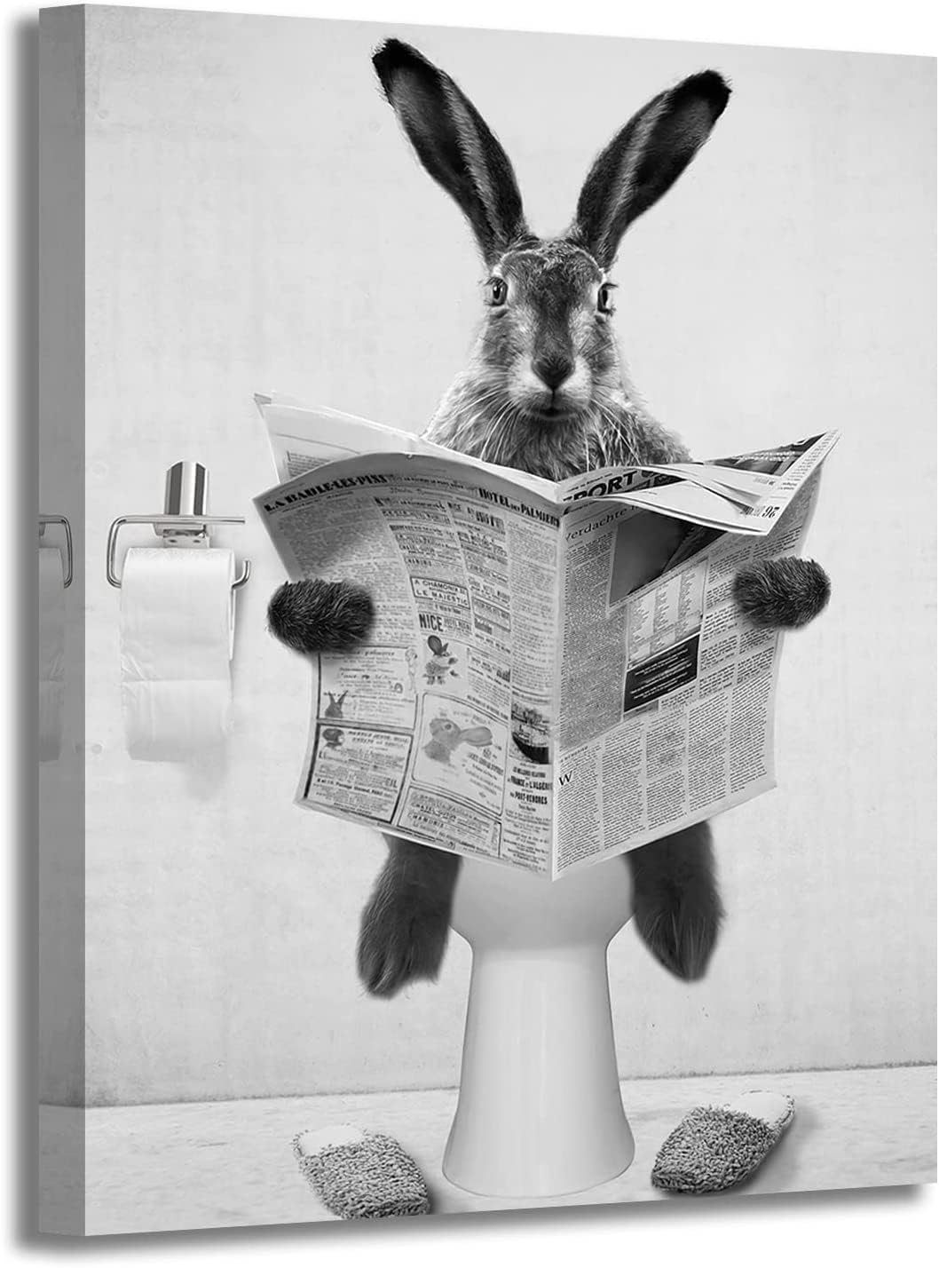 Farmhouse Rabbit Wall Art - Black & White Canvas Decor for Bathroom, Bedroom, Living Room - 11x15 Inch Ready to Hang