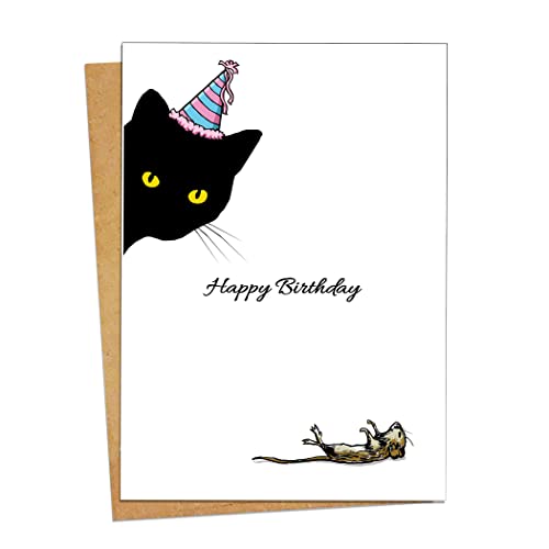 Black Cat Birthday Card for Cat Lovers - A7 Size 5x7 Greeting Card - Perfect Gift for Him or Her - Great for Cat Themed Parties, Birthdays & Special Occasions