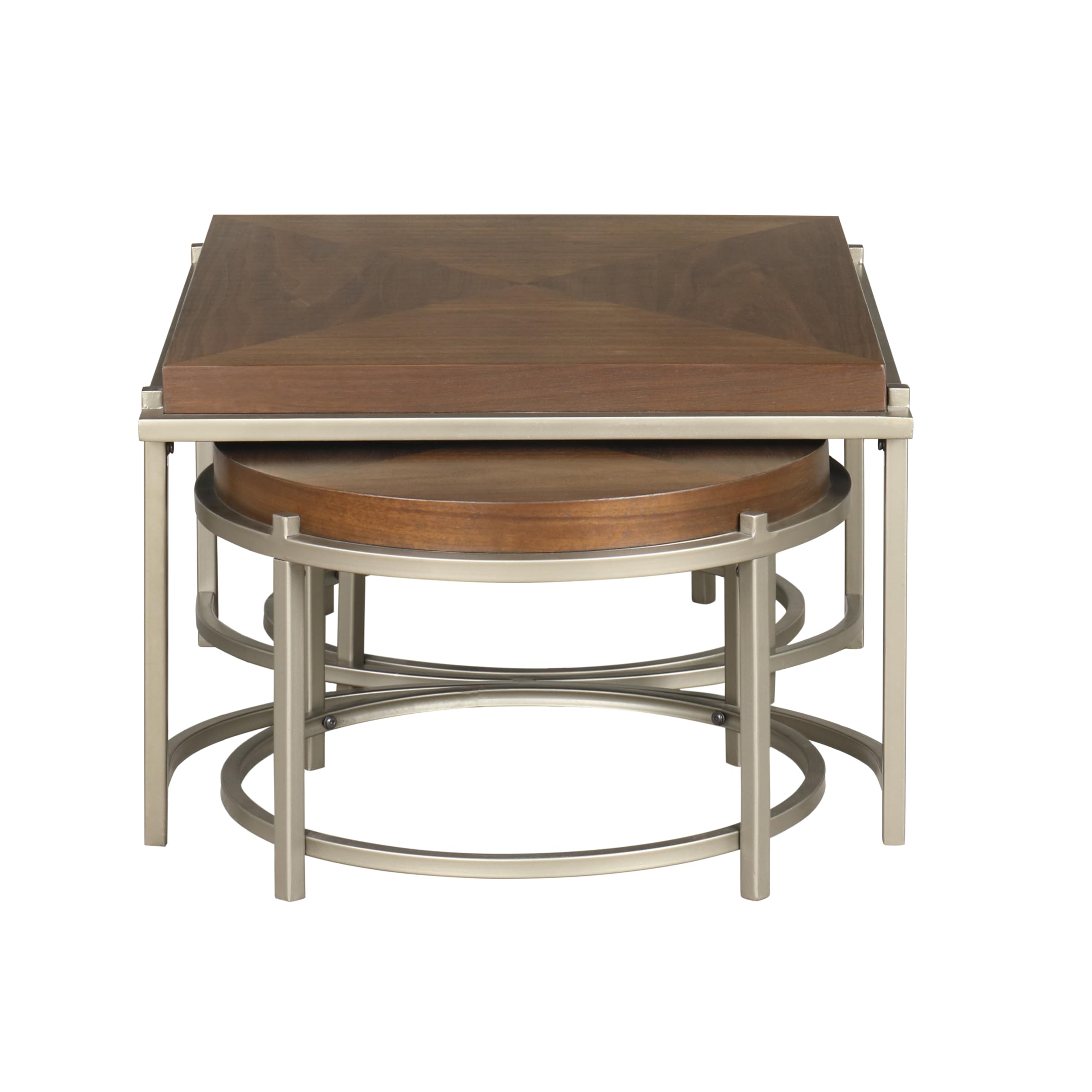 Orion Modern 3-Piece Nesting Coffee Table Set with Sturdy Golden Metal Base - Light Walnut Finish for Living Room, Office, Lounge & Bedroom | Space-Saving Design for Small Apartments & Home Decor